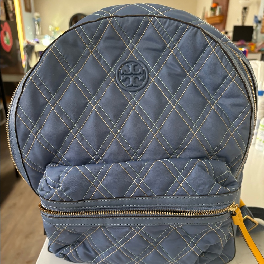 Baby blue quilted Tori Burch back pack